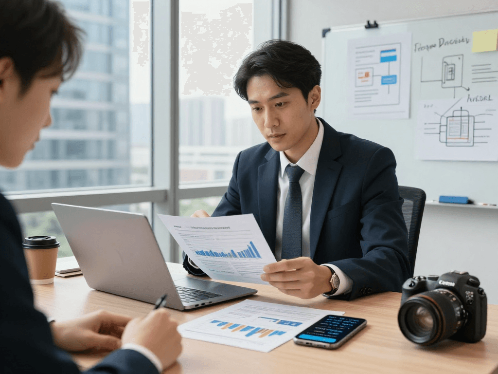 Professionell använder företagskredit för att diskutera finansiering i ett modernt kontor.