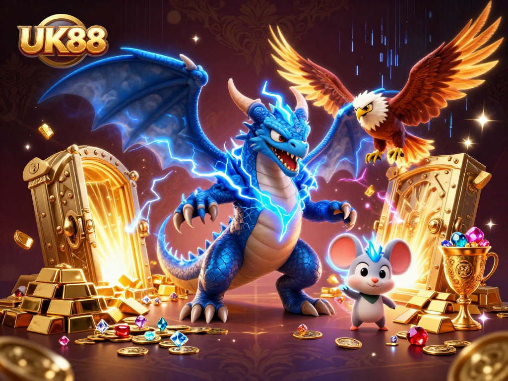 Experience the thrill of UK88 with our dynamic casino game elements and vibrant characters.