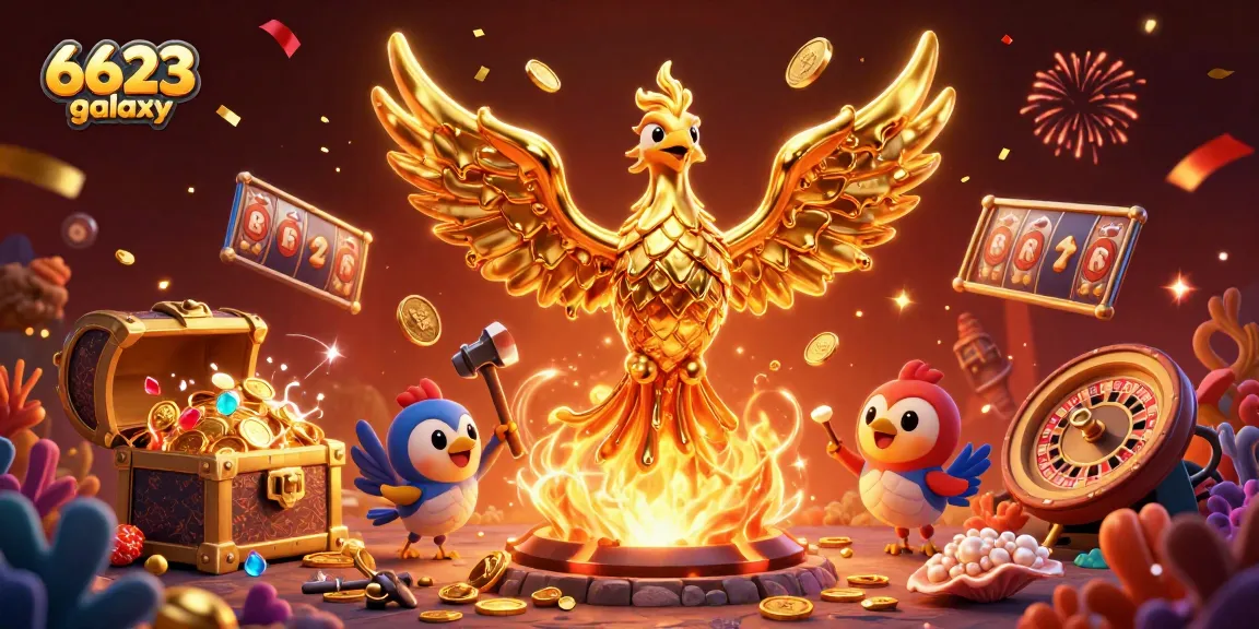 Engage with epic gaming rewards at 6623 galaxy featuring dynamic gold-coated phoenix and exciting casino elements.