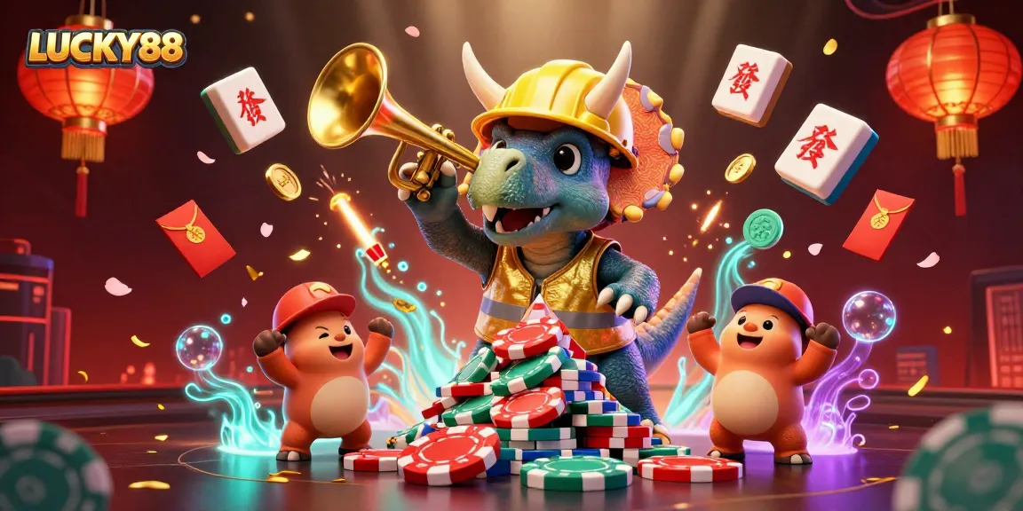 LUCKY88 celebrates winning moments with a vibrant 3D illustration depicting triumphant characters in a casino setting.
