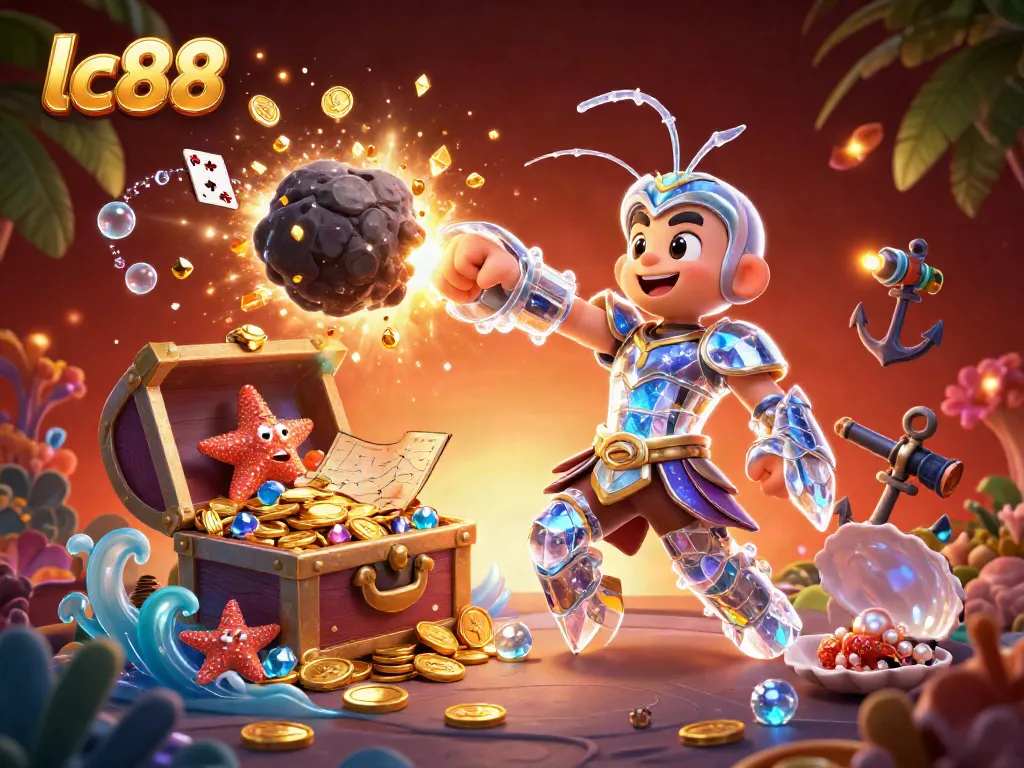 Experience the thrill of lc88 as the samurai mantis shrimp unleashes gems and coins in a vibrant casino-themed underwater adventure.