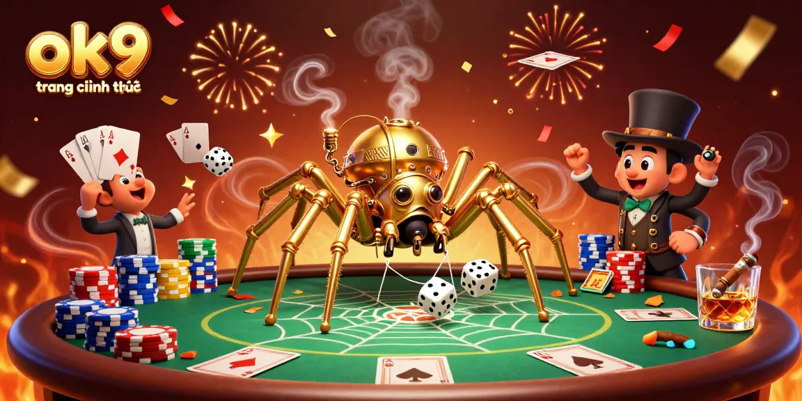 Engagingly illustrated ok9 trang chính thức 3D scene showcasing steampunk elements and vibrant casino atmosphere.