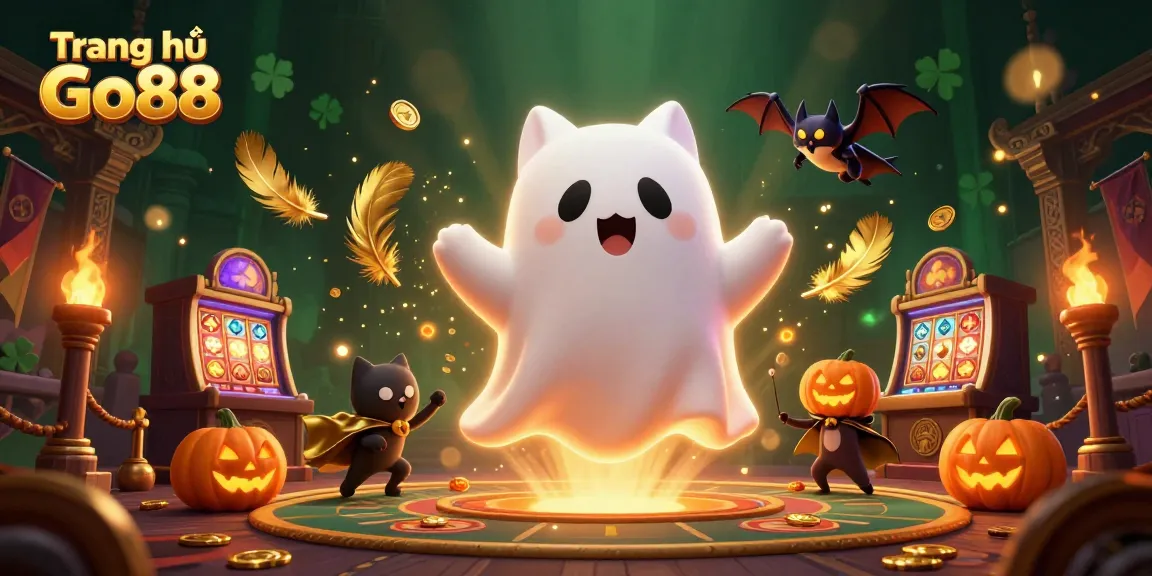Experience thrills at Trang chủ Go88's haunted casino, featuring ghost cat and vampire bat.