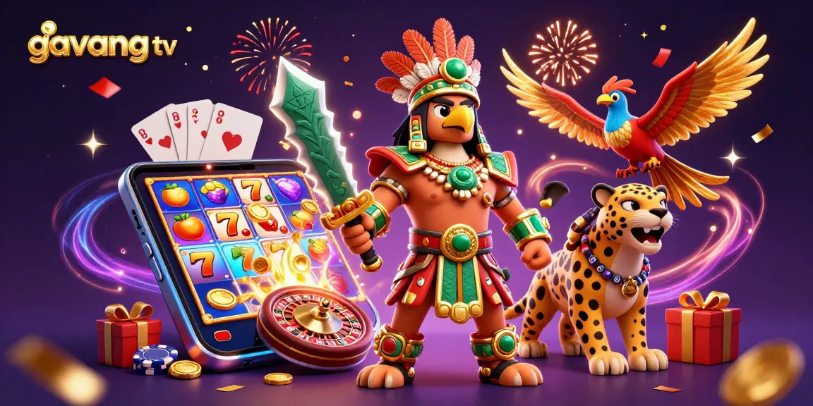 Engage with the vibrant gaming ambiance of gavang tv, featuring Aztec warriors amidst gambling elements.