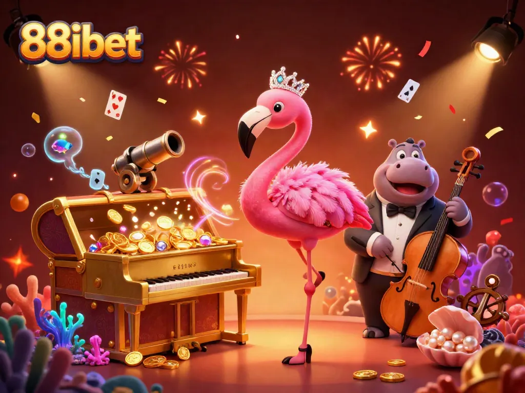 Experience the thrill of 88ibet with a vibrant casino scene featuring lively characters and rich gaming elements.