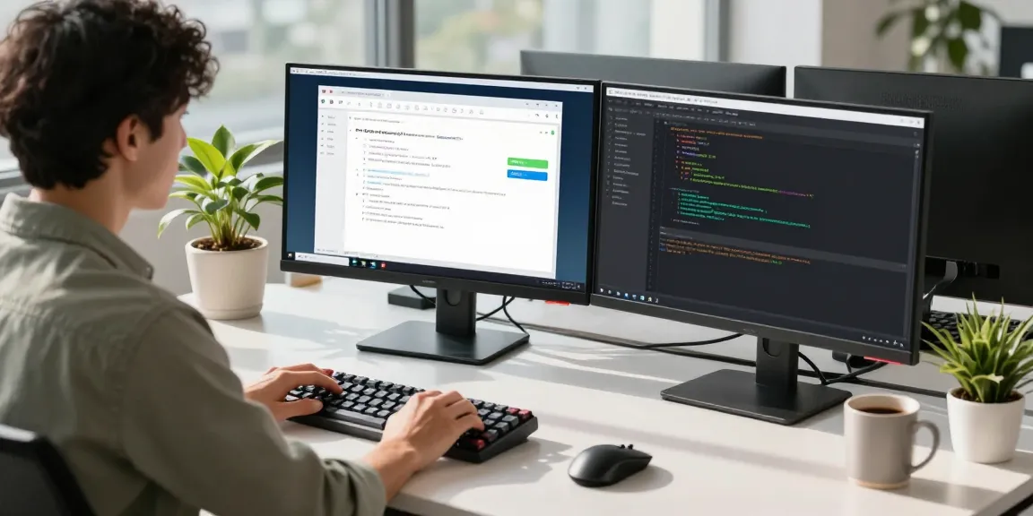 WPS Download workspace with software developer coding in a modern office